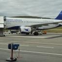 Het vliegtuig voor de vlucht naar Kopenhagen